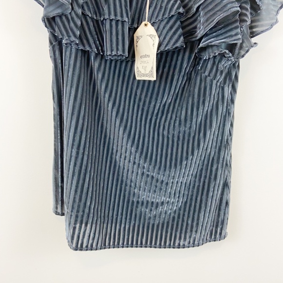 Entro Grey Velvet Striped One Shoulder Ruffle Top - Picture 5 of 9